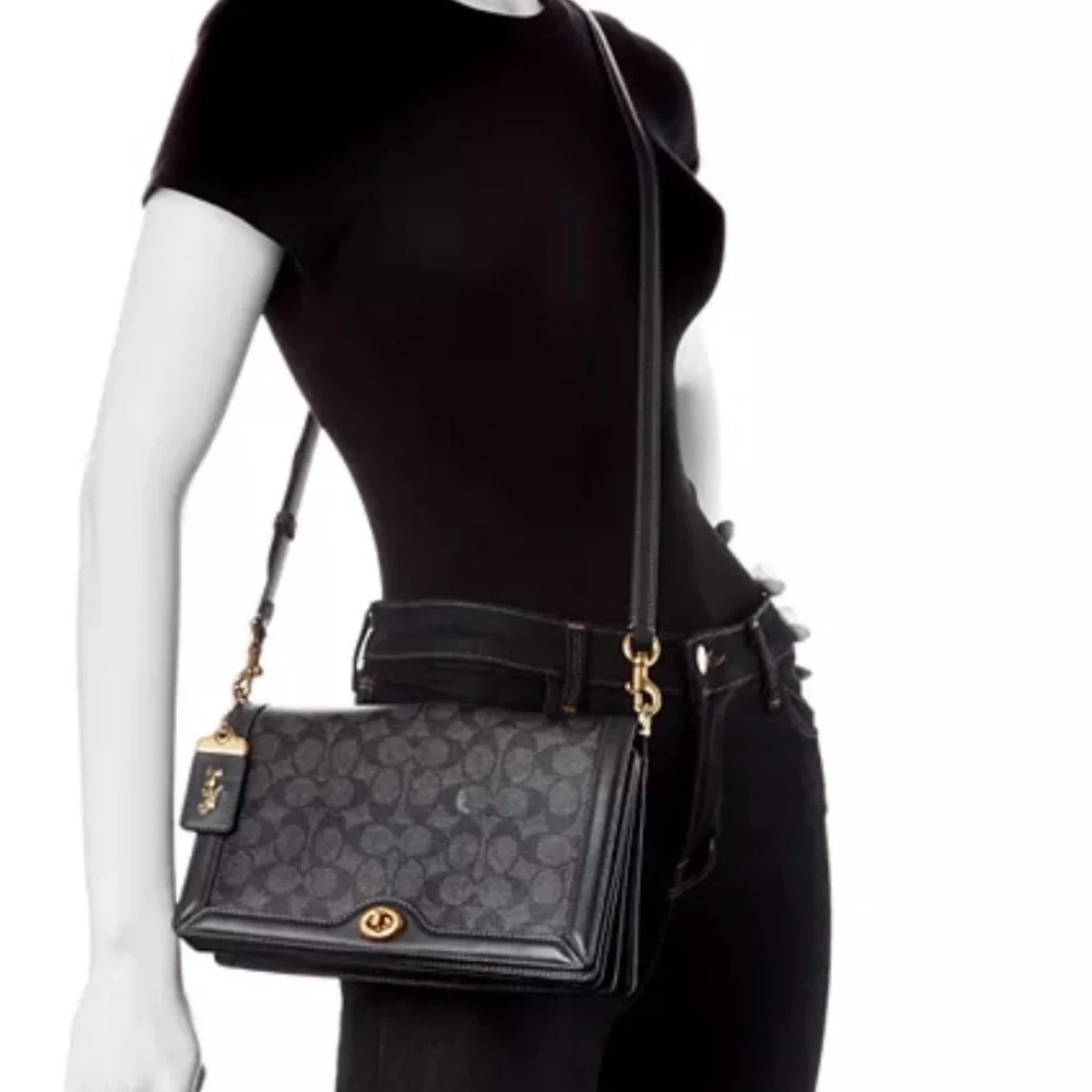 COACH Riley Logo Print Crossbody bag in charcoal signature canvas